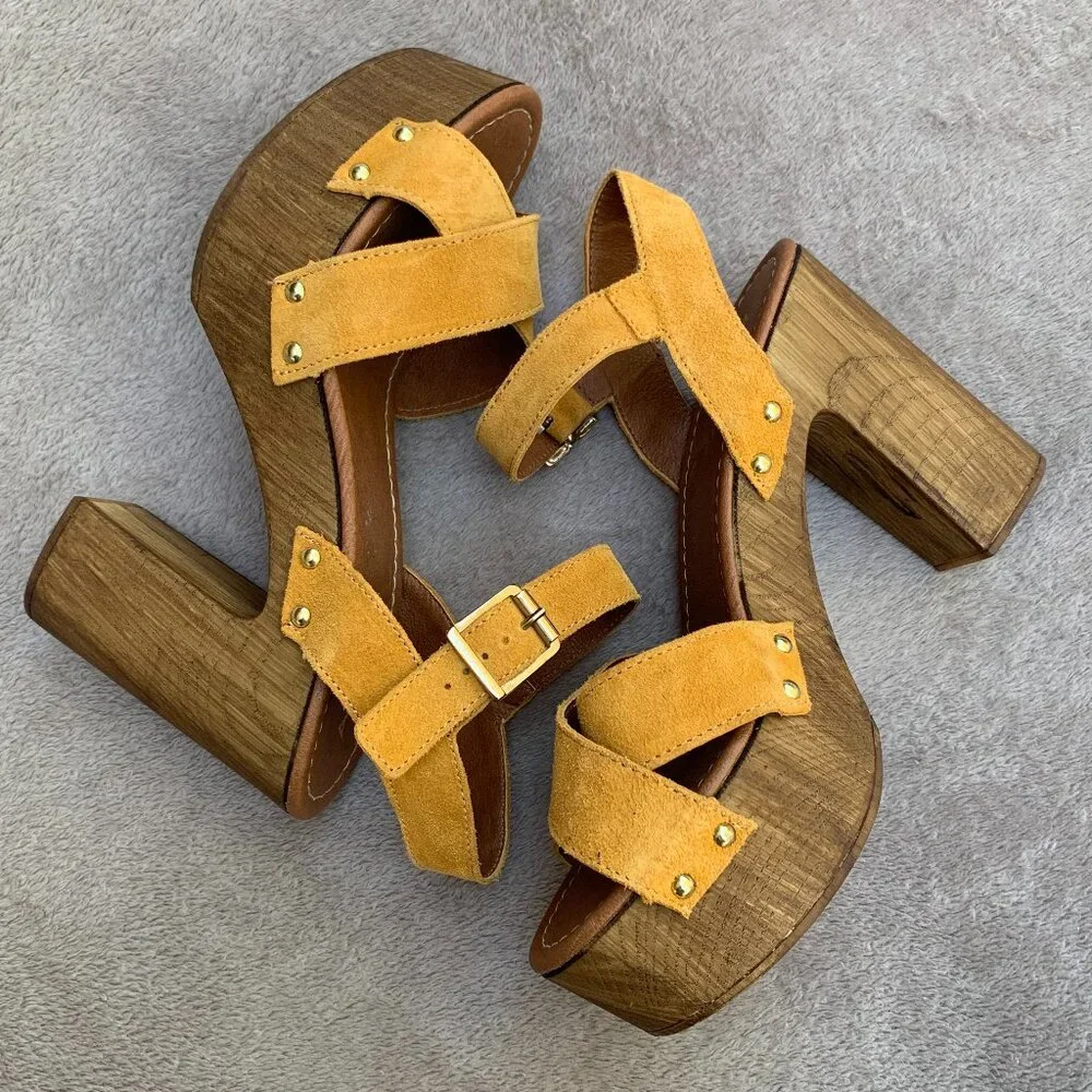 Aldo Deleniel Suede and Wooden Platform Block Heels Sz9 - Picture 9 of 16